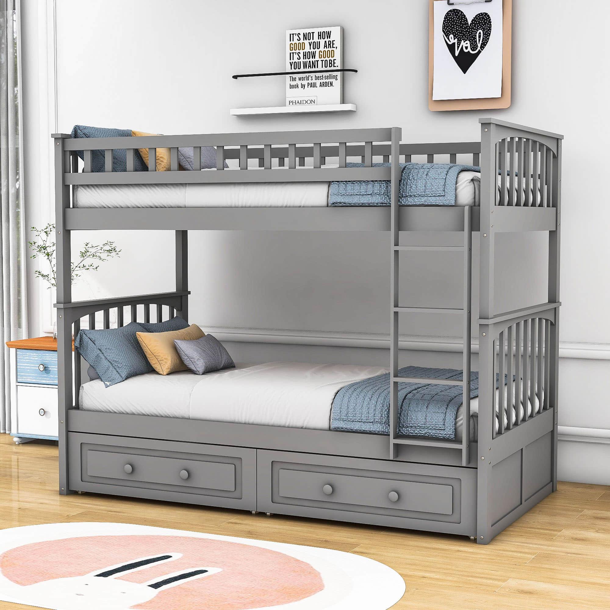 Convertible Twin Over Twin Bunk Beds with Storage Drawers - [Wooden]