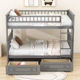 Full Over Full Bunk Beds with Storage Drawers for Kids - [Wood, Convertible, Small Room]