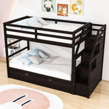 Low Twin Over Twin Bunk Beds for Kids with Storage Stairs and Trundle