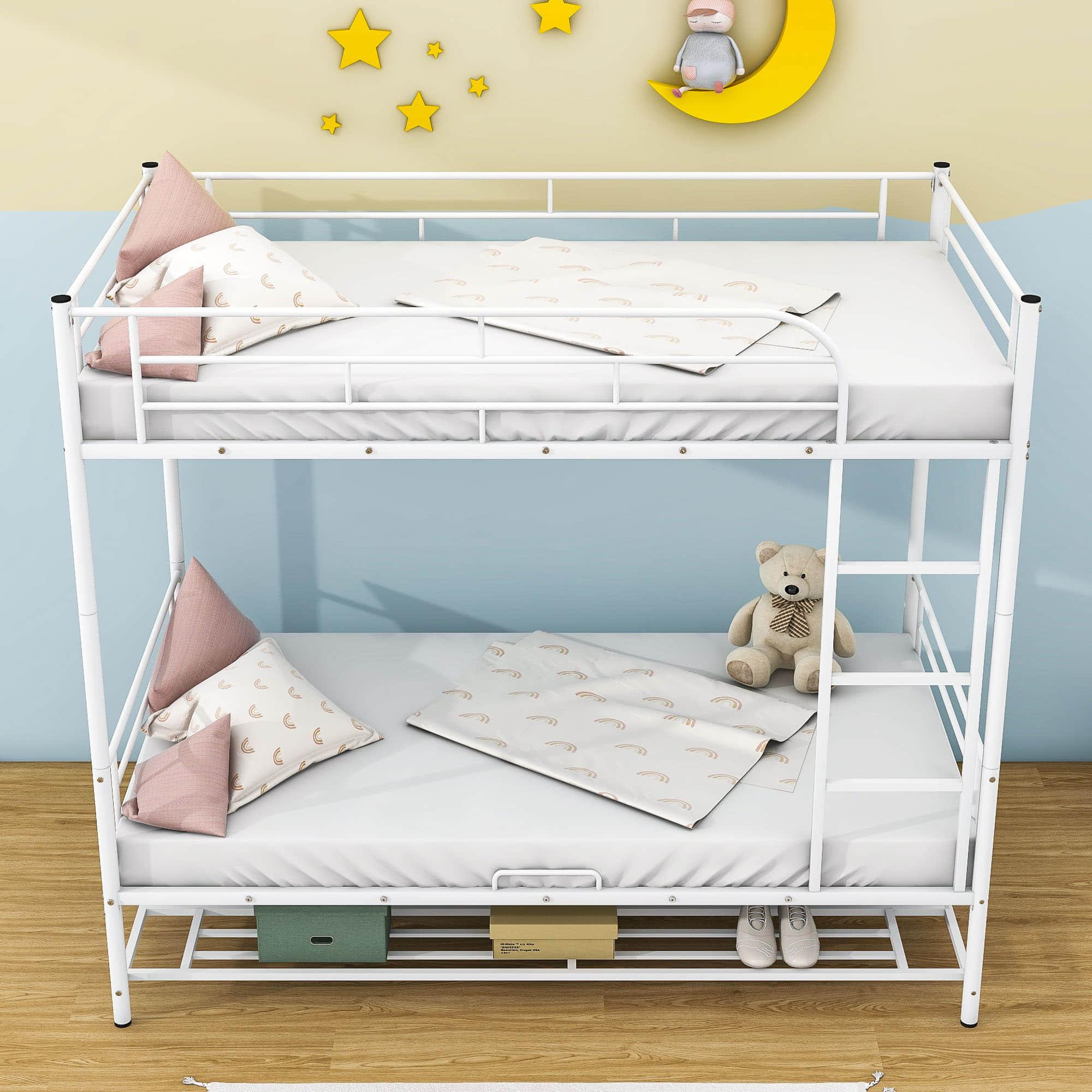 Metal Twin Over Twin Convertible Bunk Beds for Adults Kids with Storage