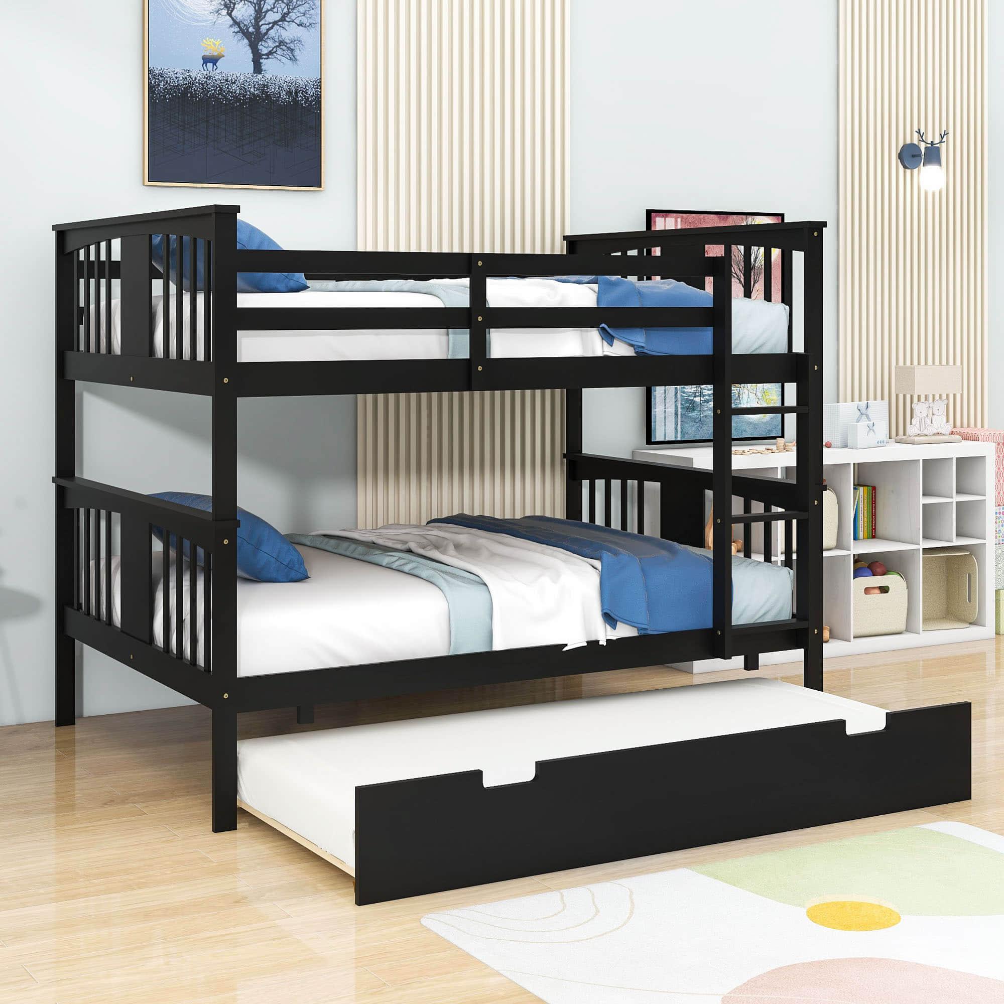 Convertible Full Over Full Bunk Beds with Trundle for Kids Adults - [Wooden]