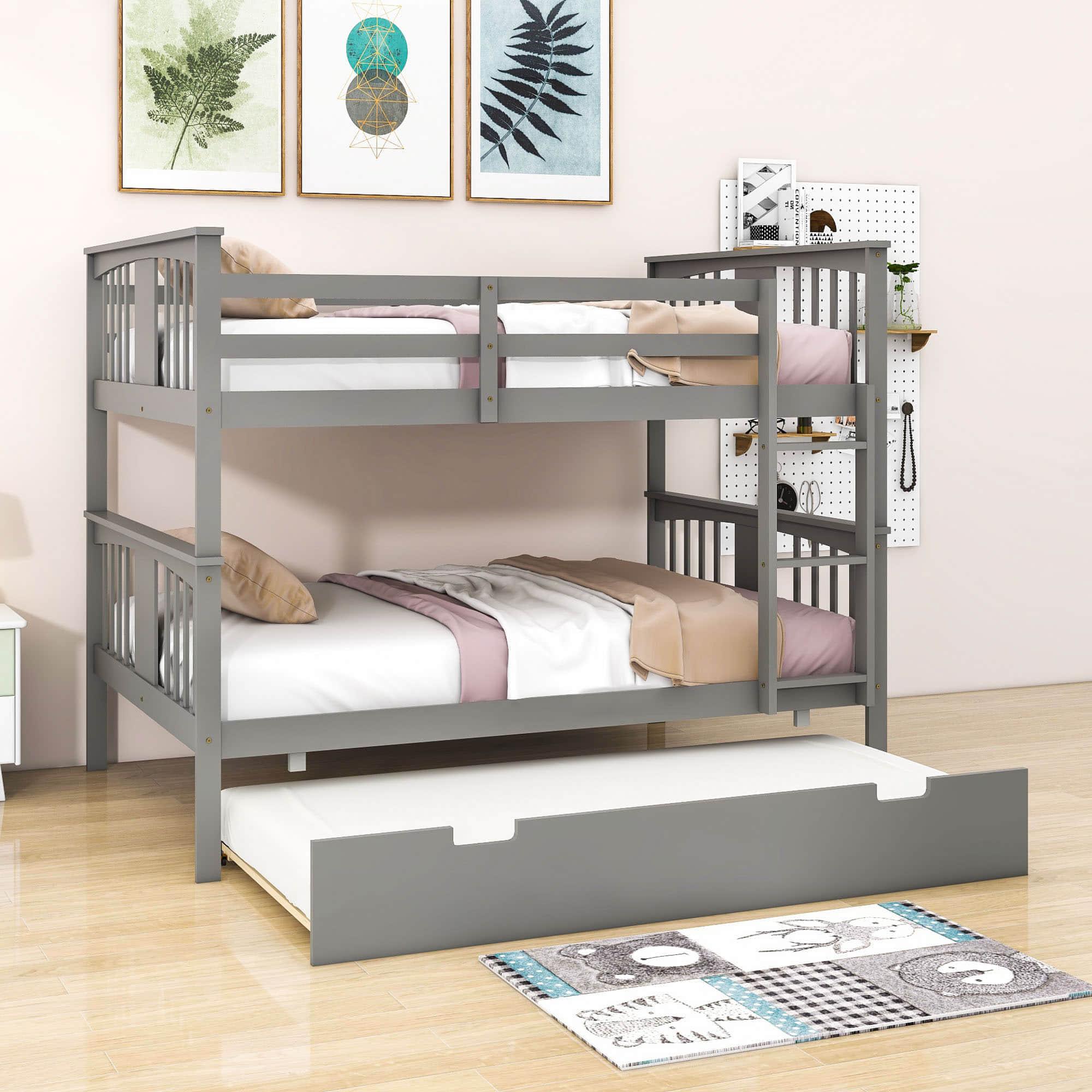 Convertible Full Over Full Bunk Beds with Trundle for Kids Adults - [Wooden]