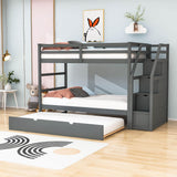 Low Twin Over Twin Bunk Beds for Kids with Storage Stairs and Trundle