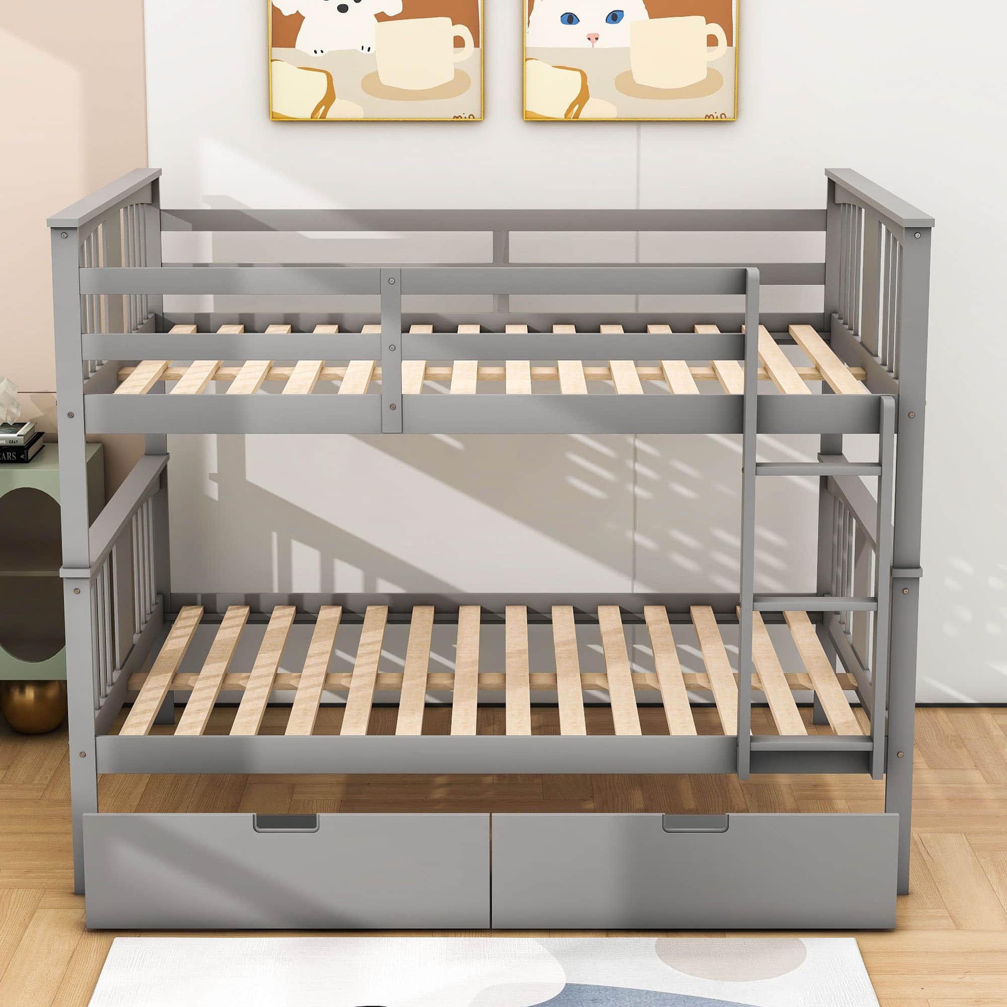 Full Over Full Bunk Beds with Storage Drawers for Kids - [Wooden, Convertible]