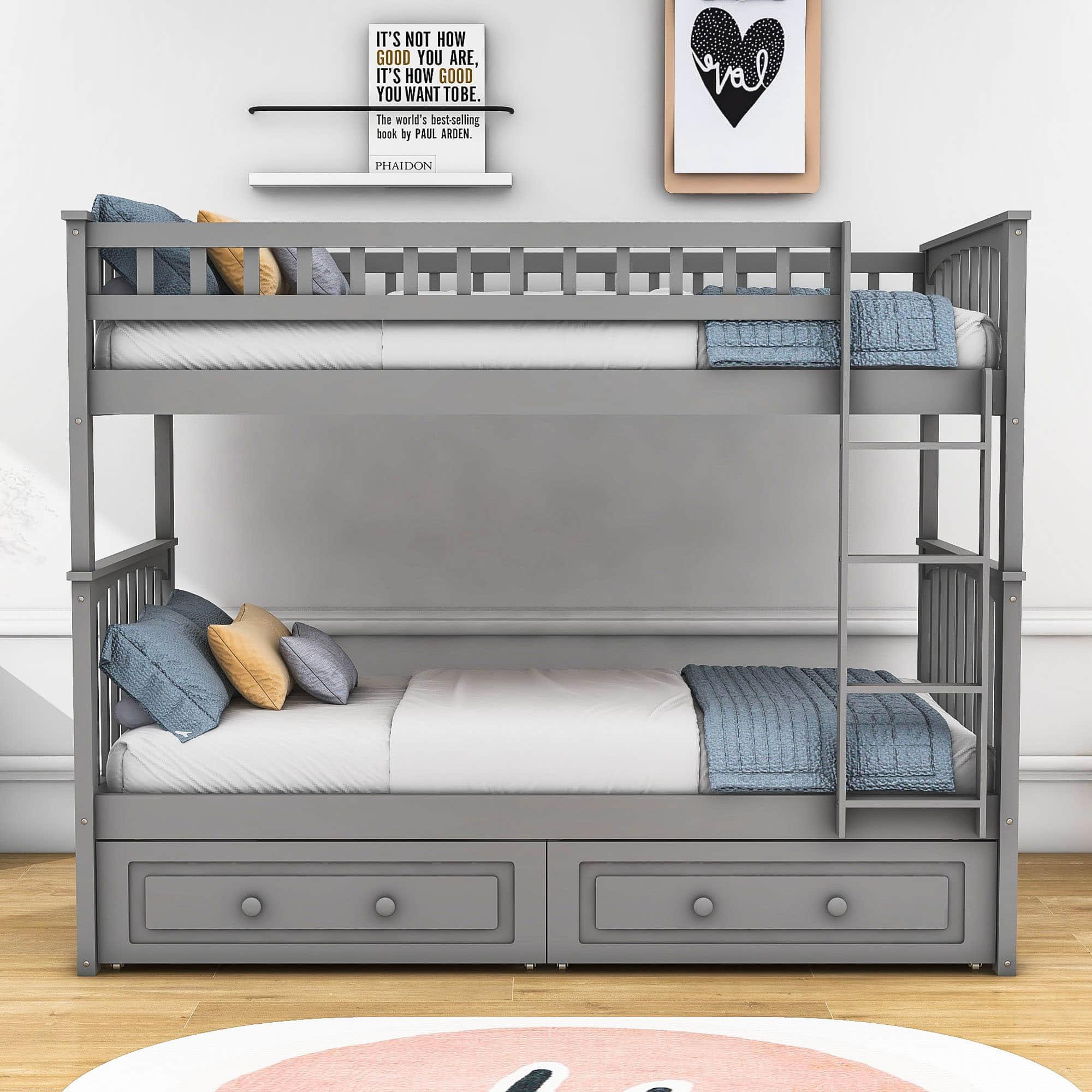 Convertible Twin Over Twin Bunk Beds with Storage Drawers - [Wooden]