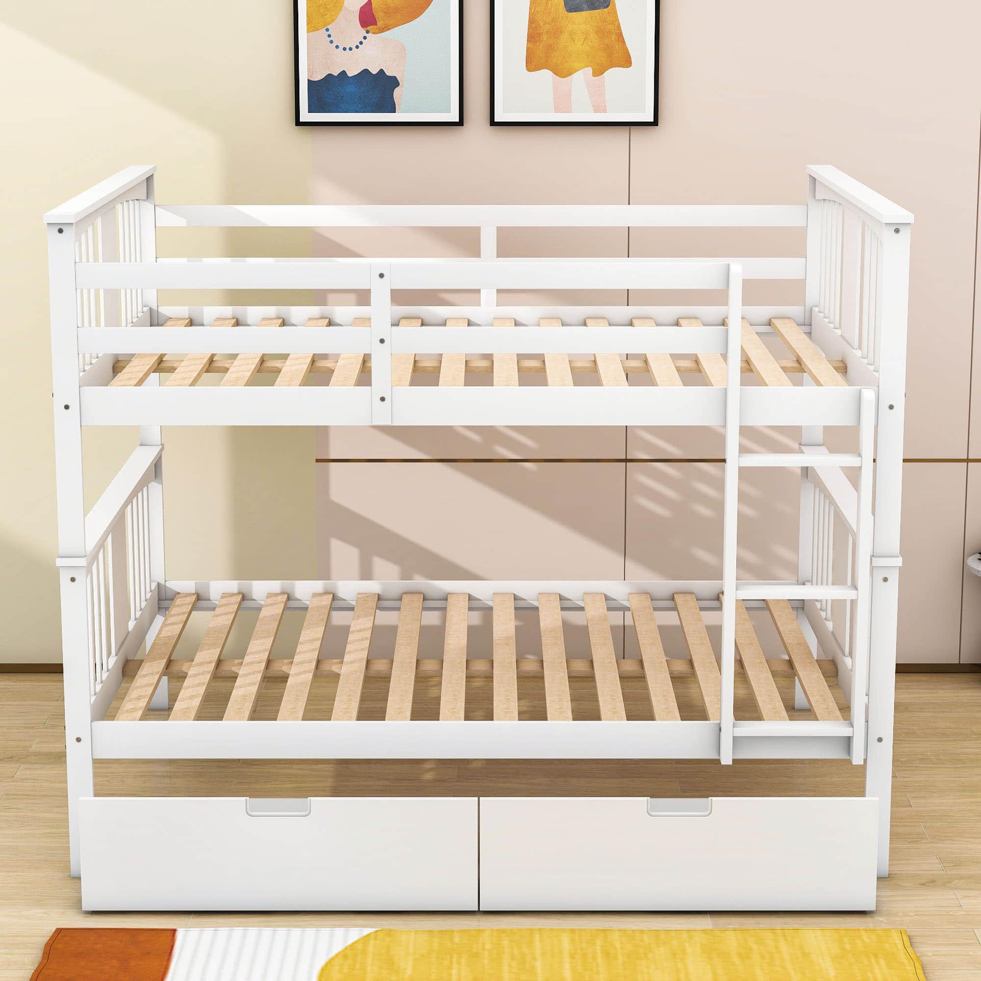 Full Over Full Bunk Beds with Storage Drawers for Kids - [Wooden, Convertible]