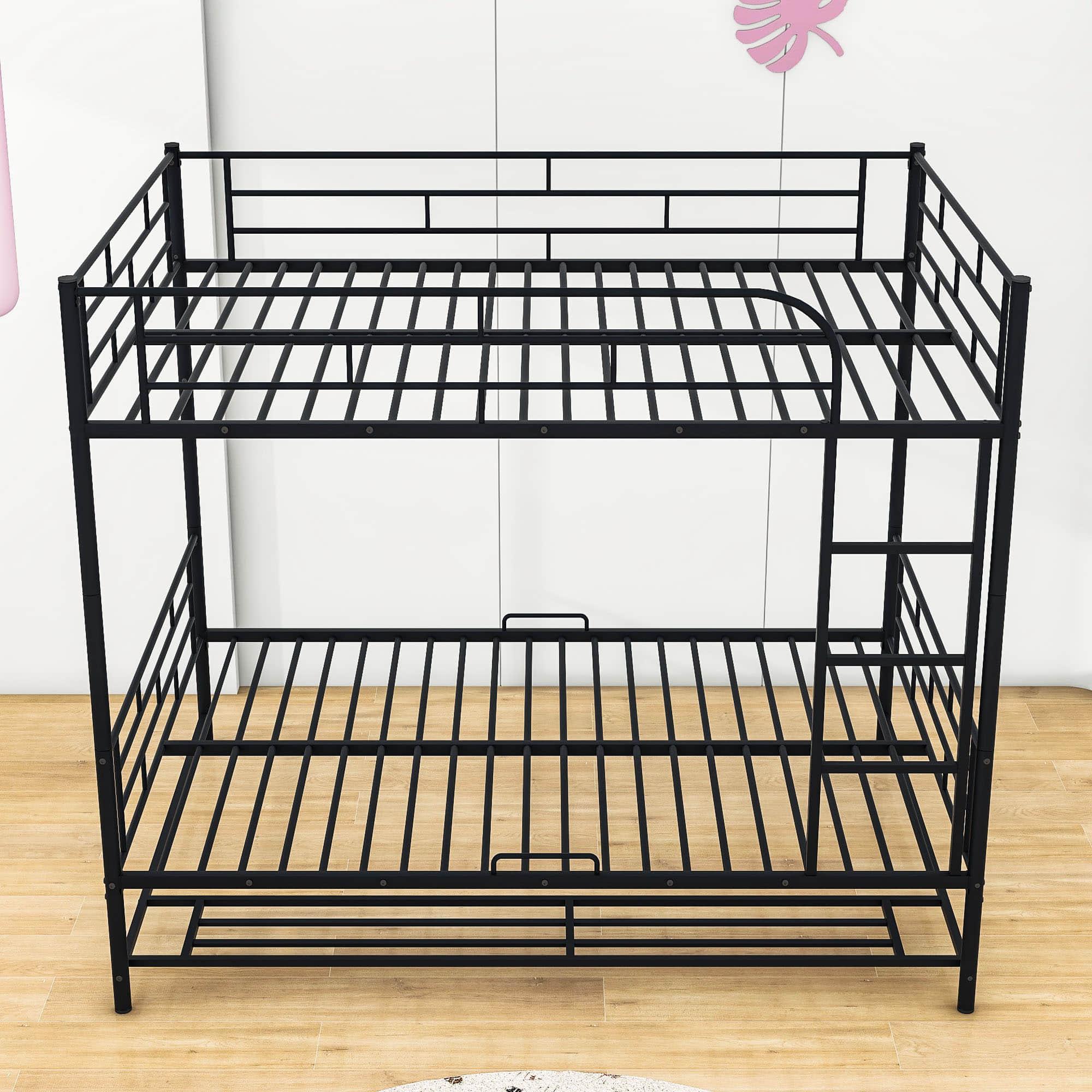 Metal Full Over Full Convertible Bunk Beds for Adults with Storage Shelves