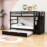 Low Twin Over Twin Bunk Beds for Kids with Storage Stairs and Trundle