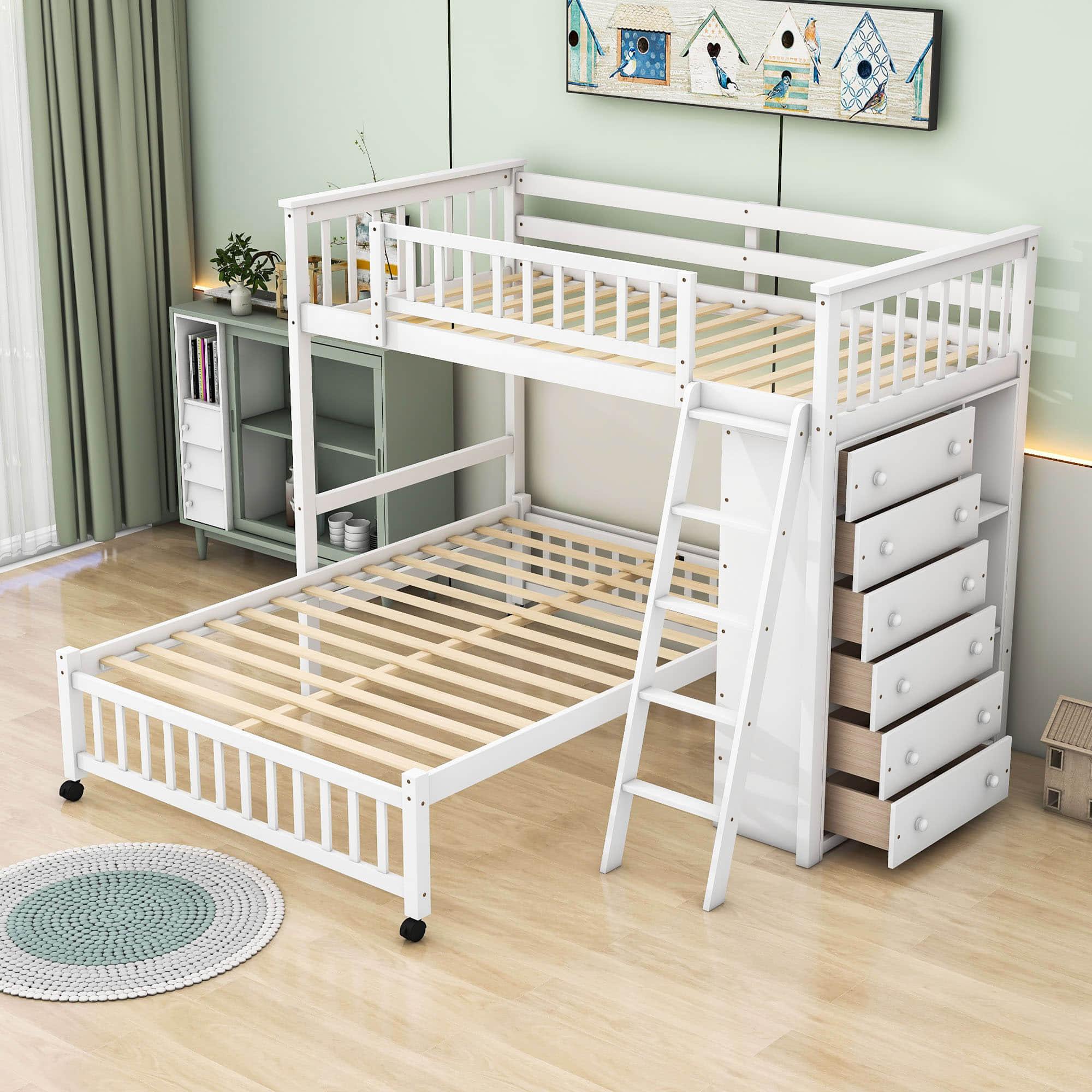 Wooden L-Shaped Twin Over Full Adult Bunk Beds with Storage - [Drawers]