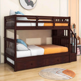 Twin Over Twin Bunk Beds with Stairs and Trundle, Storage - [Convertible, Shelves]