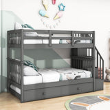 Twin Over Twin Bunk Beds with Stairs and Trundle, Storage - [Convertible, Shelves]