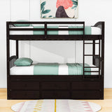 Convertible Twin Over Twin Bunk Beds for Kids Adults with Trundle and Storage - [Wood, Drawers]