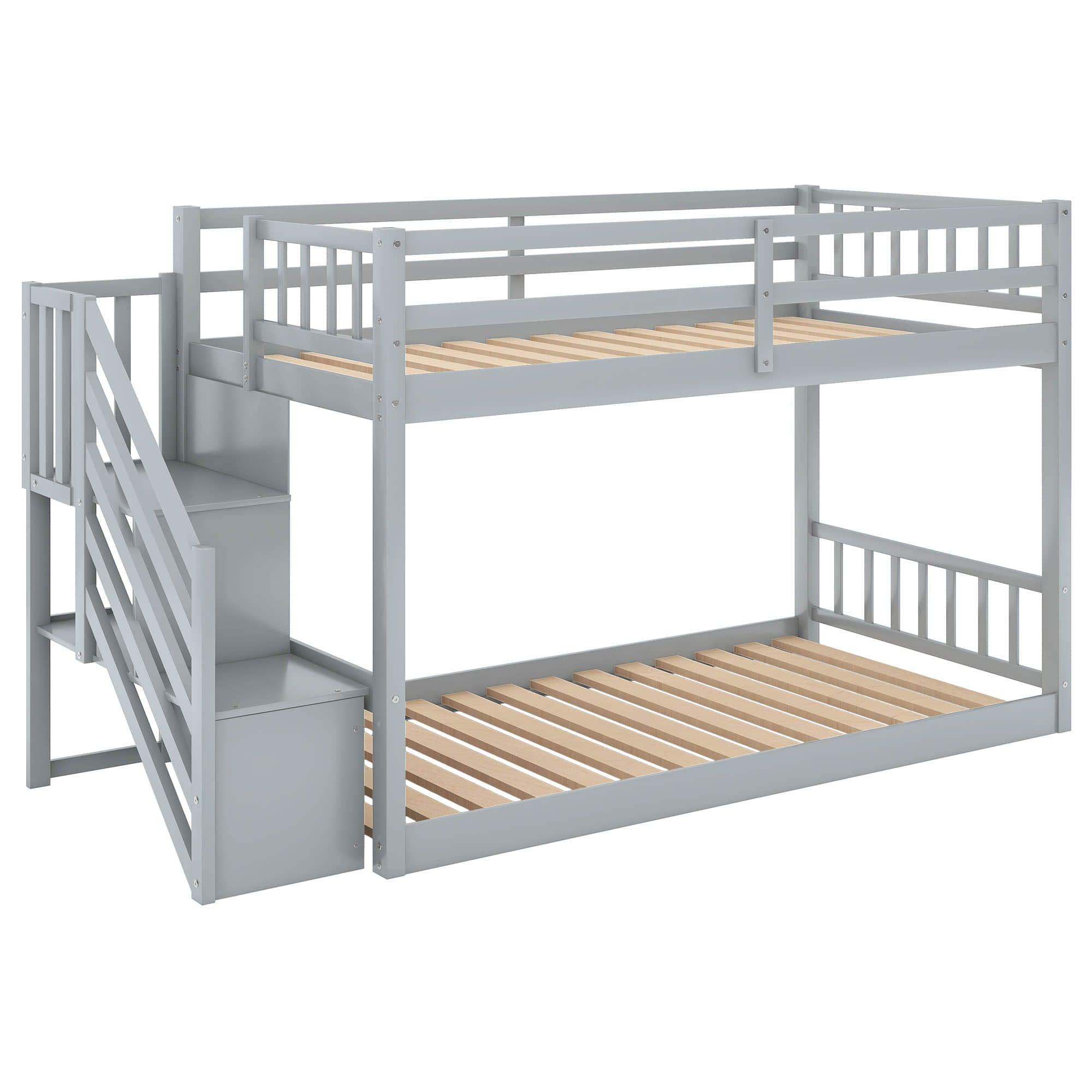 Low Twin Over Twin Toddler Bunk Beds with Stairs - [Floor]