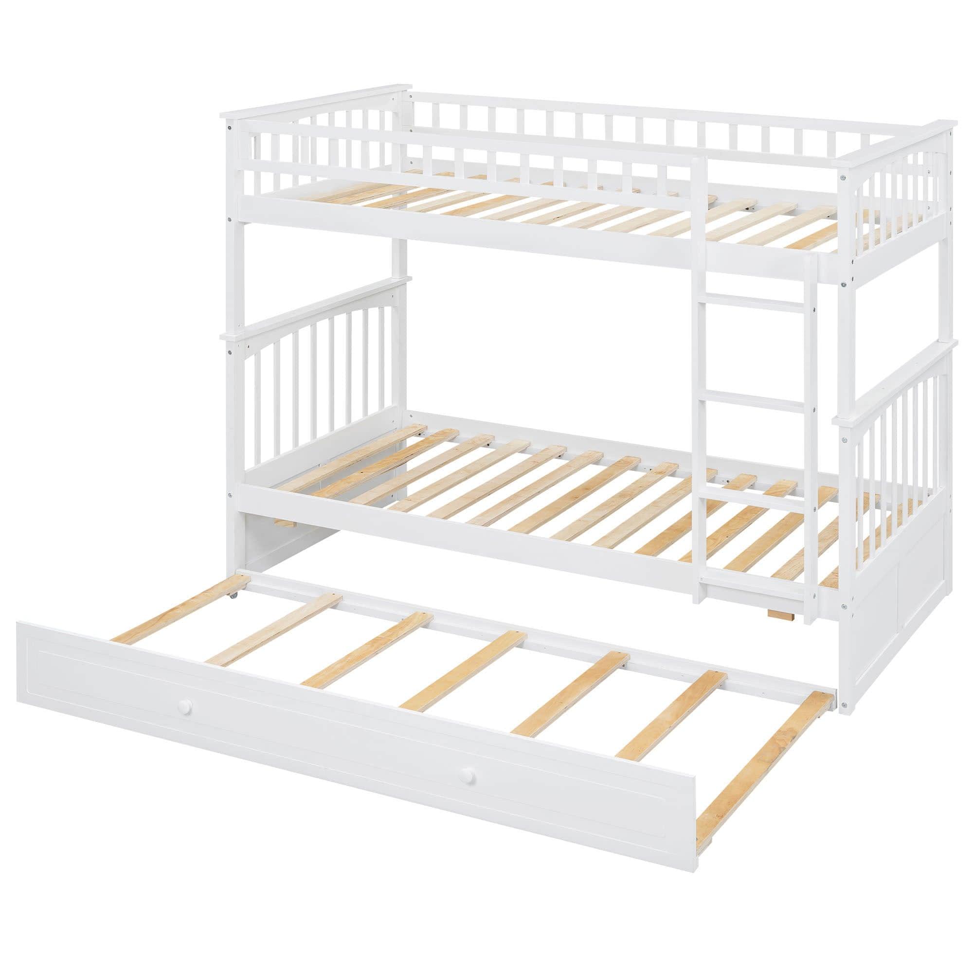 Twin Over Twin Convertible Bunk Bed with Twin Trundle - [Wooden]