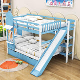 Full Over Full Castle Bunk Beds with Stairs and Slide for Girls, Boys