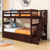 Twin Over Twin Bunk Beds with Stairs and Trundle, Storage - [Convertible, Shelves]