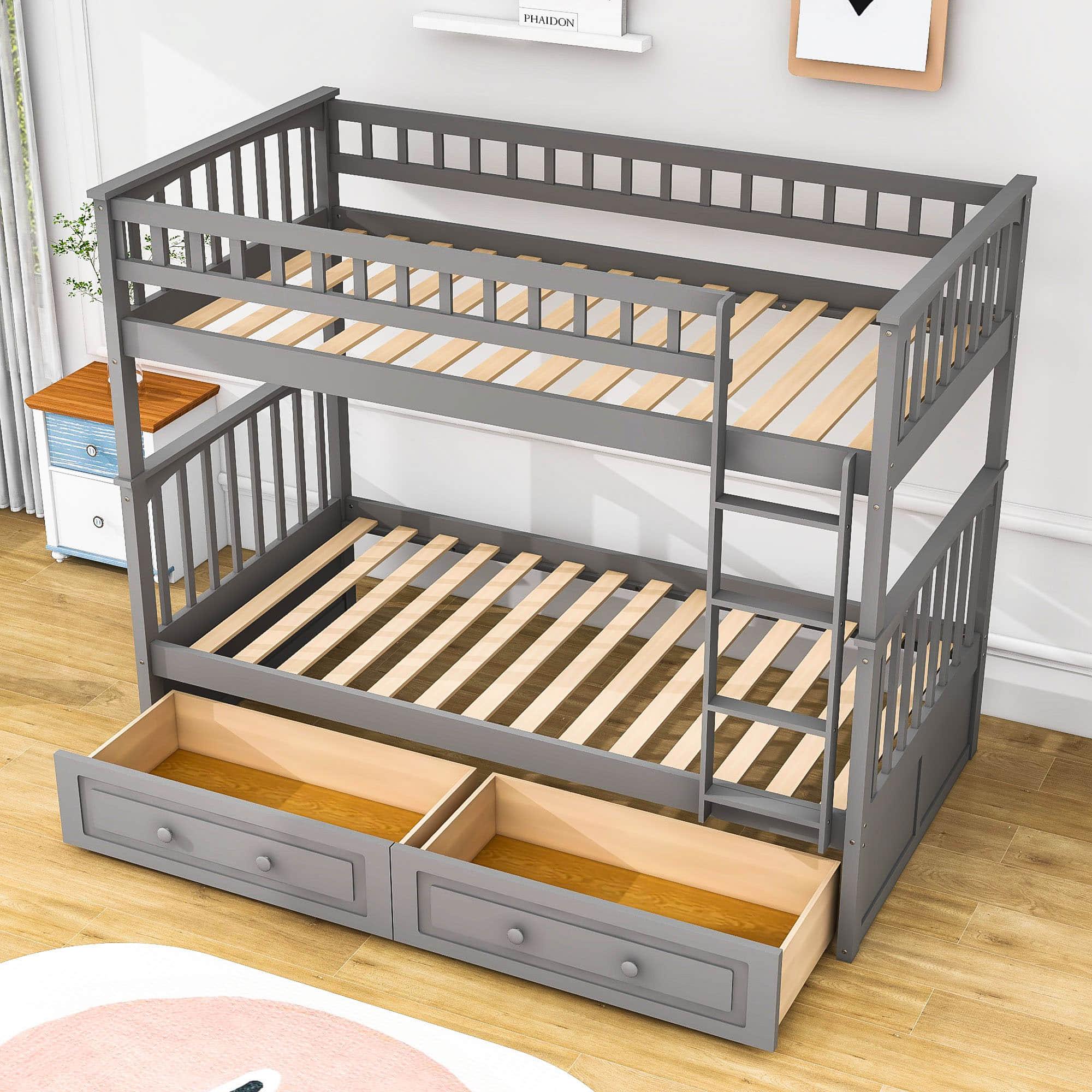 Convertible Twin Over Twin Bunk Beds with Storage Drawers - [Wooden]