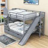 Full Over Full Castle Bunk Beds with Stairs and Slide for Girls, Boys