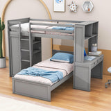 L-Shaped Twin Over Twin Bunk Beds with Desk and Storage - [Wooden, Drawers, Wardrobe]