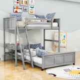 L-Shaped Twin Over Full Bunk Beds with Desk and Storage Drawers Wooden