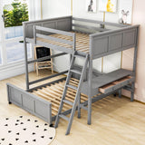 L-Shaped Full Over Full Bunk Beds with Desk and Storage Drawers Wooden