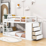 Low Twin Over Twin Bunk Beds with Detachable Storage Dresser - [Drawers, Shelves]