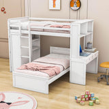 L-Shaped Twin Over Twin Bunk Beds with Desk and Storage - [Wooden, Drawers, Wardrobe]