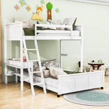 L-Shaped Twin Over Full Bunk Beds with Desk and Storage Drawers Wooden