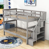 Twin Over Twin Bunk Beds with Stairs and Storage for Kids - [Wood, Convertible]