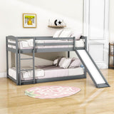 Low Twin Over Twin Bunk Bed with Slide for Kids, Toddler - Wooden, Floor, Interchangeable