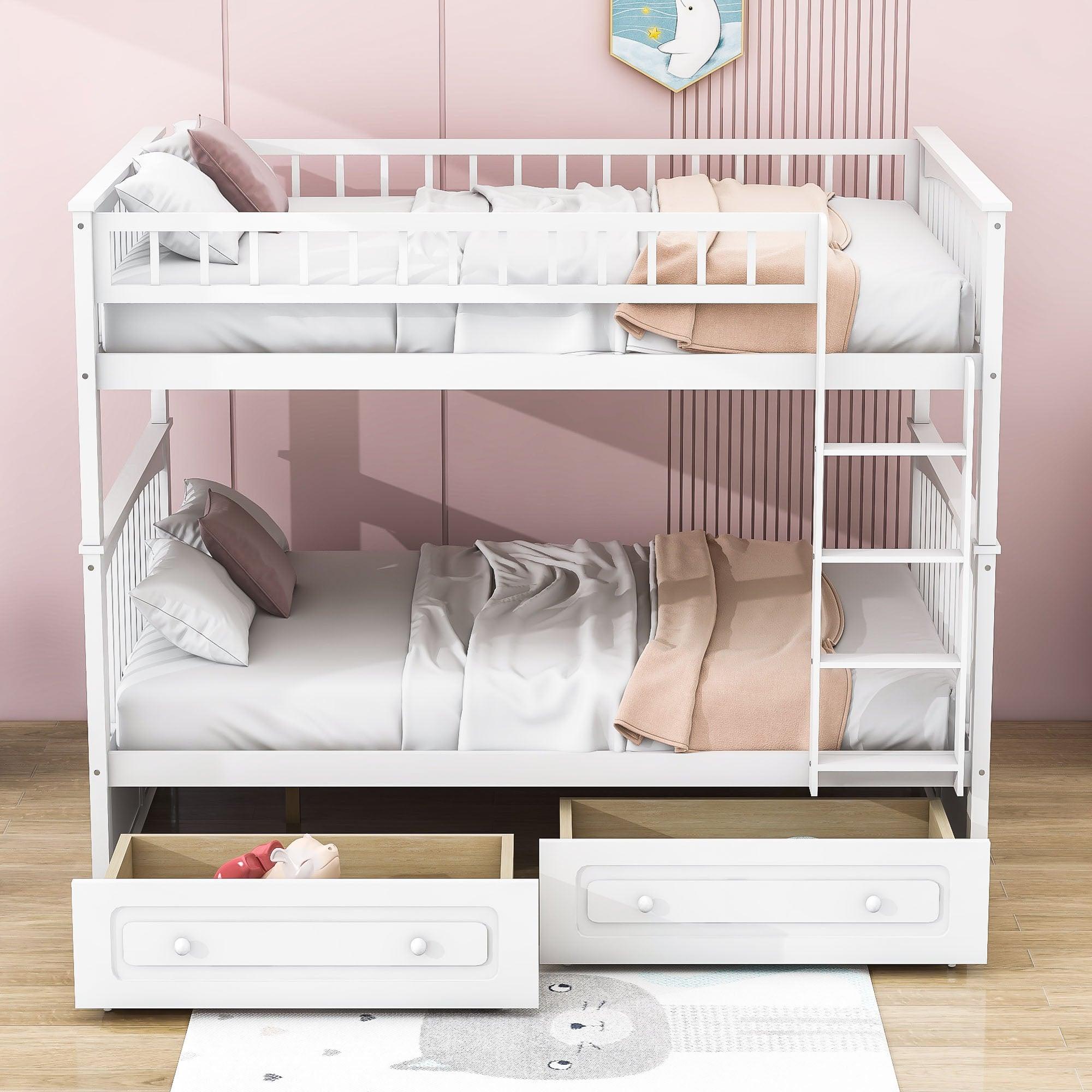 Full Over Full Bunk Beds with Storage Drawers for Kids - [Wood, Convertible, Small Room]