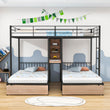 L-Shaped Full Over Twin & Twin Metal Triple Bunk Bed with Desk and Storage