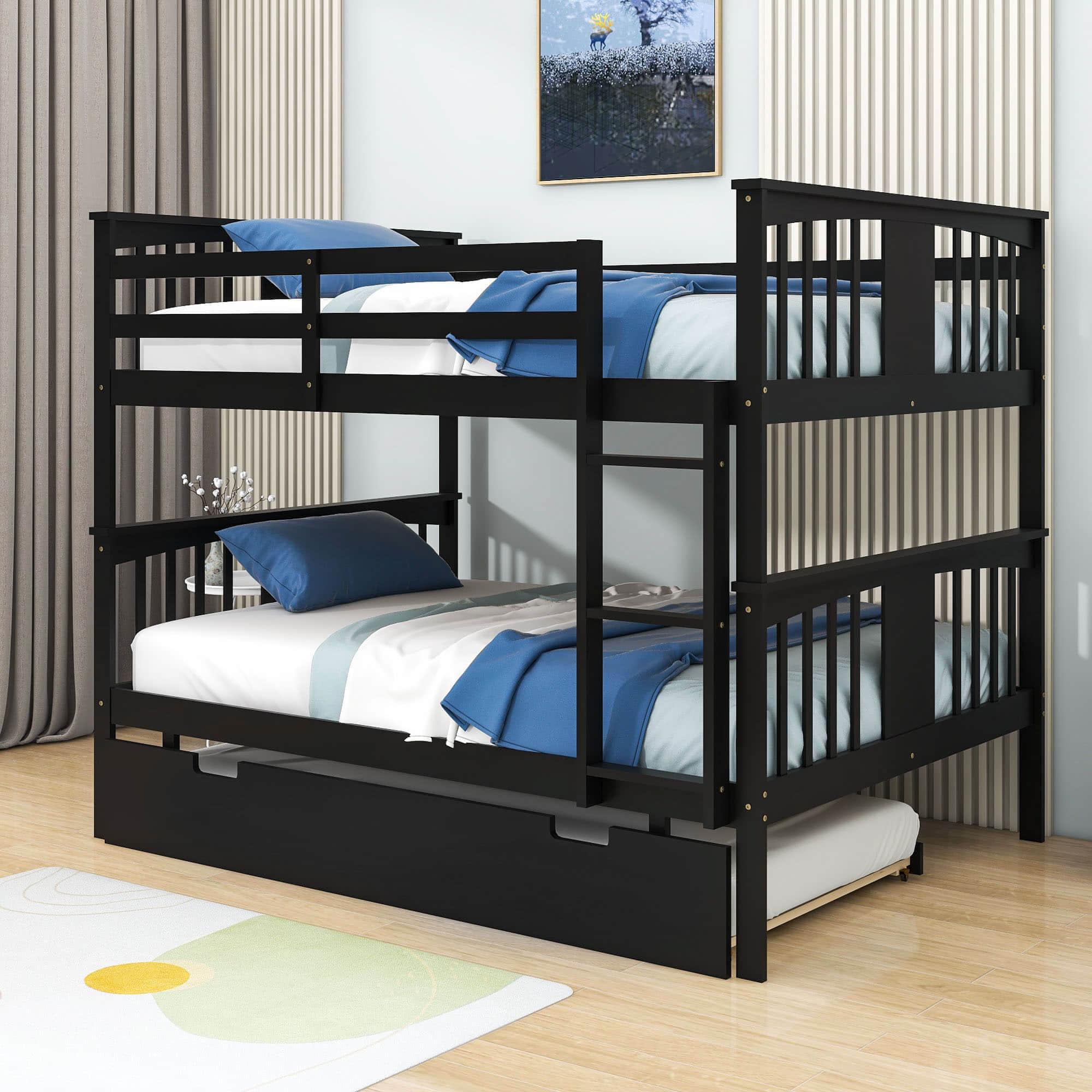 Convertible Full Over Full Bunk Beds with Trundle for Kids Adults - [Wooden]