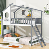 Low to Floor Twin Over Twin House Bunk Beds for Toddler, Kids - [Wood]