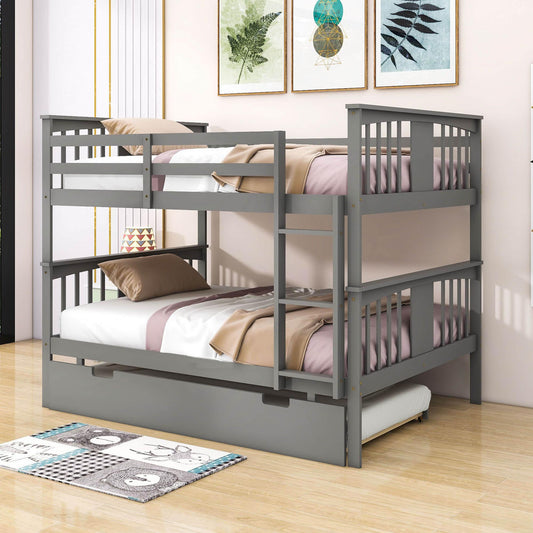 Convertible Full Over Full Bunk Beds with Trundle for Kids Adults - [Wooden]