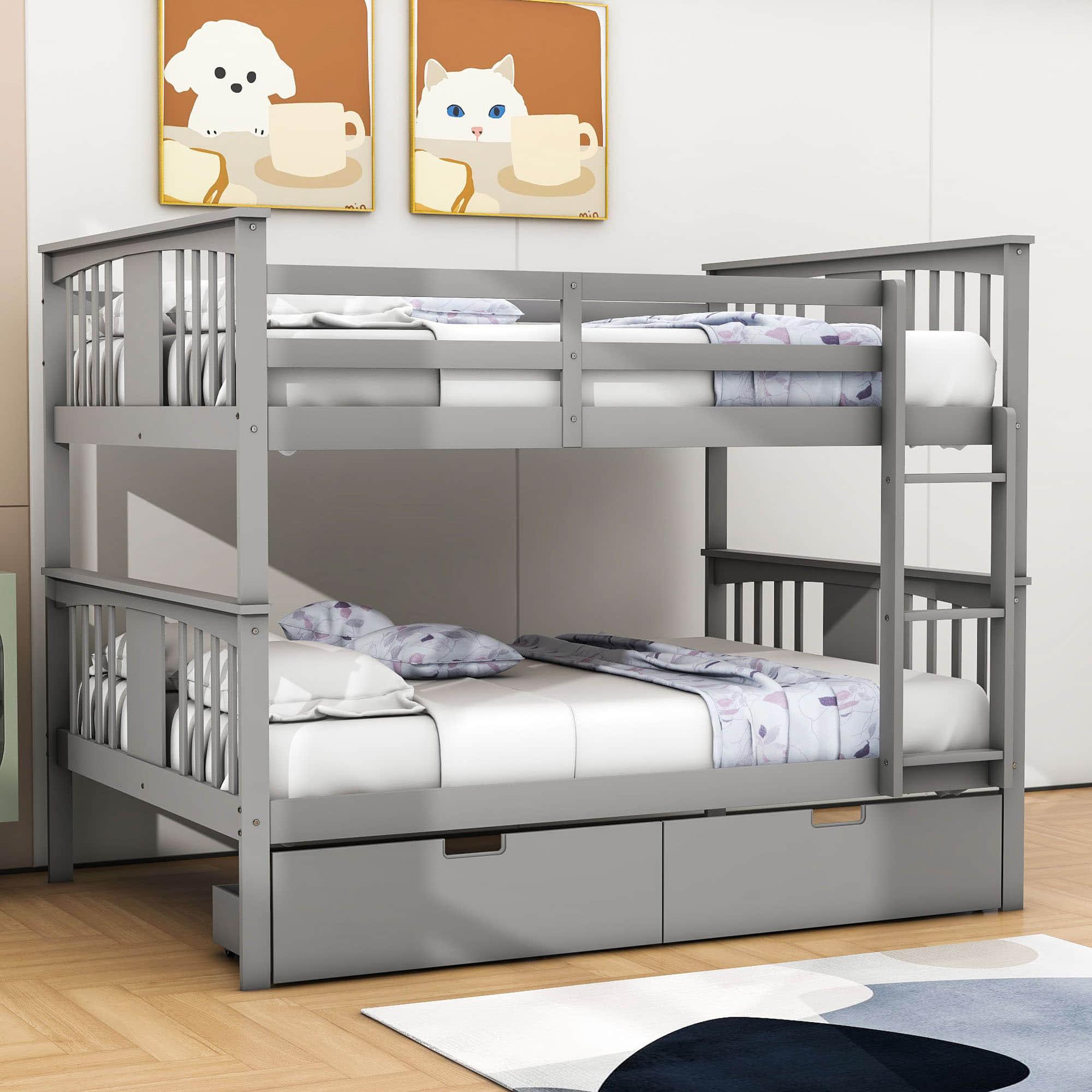 Full Over Full Bunk Beds with Storage Drawers for Kids - [Wooden, Convertible]