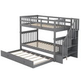 Twin Over Twin Bunk Beds with Stairs and Trundle, Storage - [Convertible, Shelves]