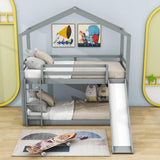 Low Fun Twin Over Twin House Bunk Beds for Kids with Slide - [Floor]