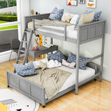 L-Shaped Twin Over Full Bunk Beds with Desk and Storage Drawers Wooden