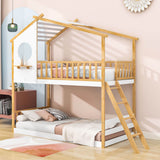 Low to Floor Twin Over Twin House Bunk Beds for Toddler, Kids - [Wood]