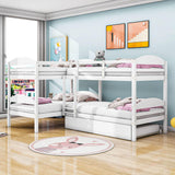 Twin Corner Quad Bunk Beds with Trundle for Kids - [Wooden, L-Shaped]