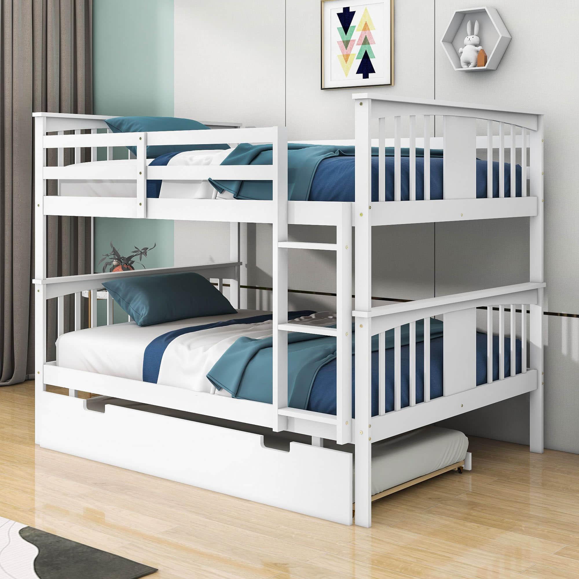 Convertible Full Over Full Bunk Beds with Trundle for Kids Adults - [Wooden]