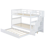 Twin Over Twin Bunk Beds with Stairs and Trundle, Storage - [Convertible, Shelves]