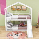 Low Fun Twin Over Twin House Bunk Beds for Kids with Slide - [Floor]