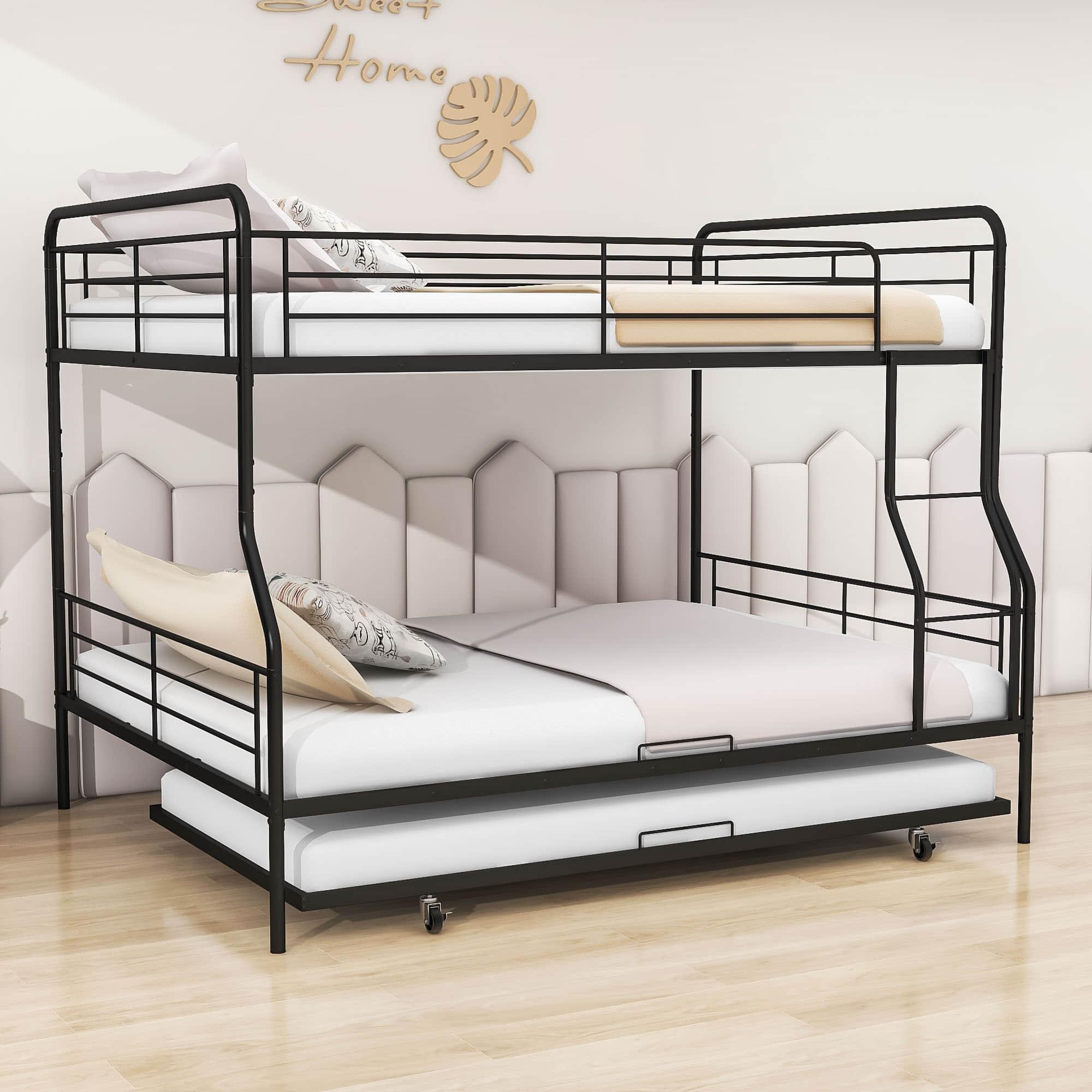 Convertible Full XL Over Queen Metal Bunk Beds with Trundle