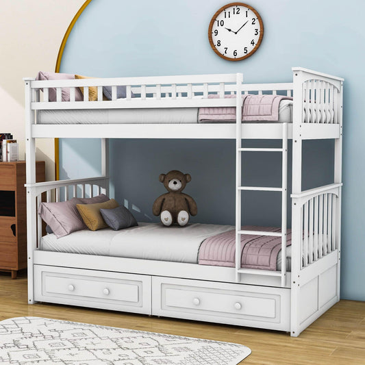 Convertible Twin Over Twin Bunk Beds with Storage Drawers - [Wooden]