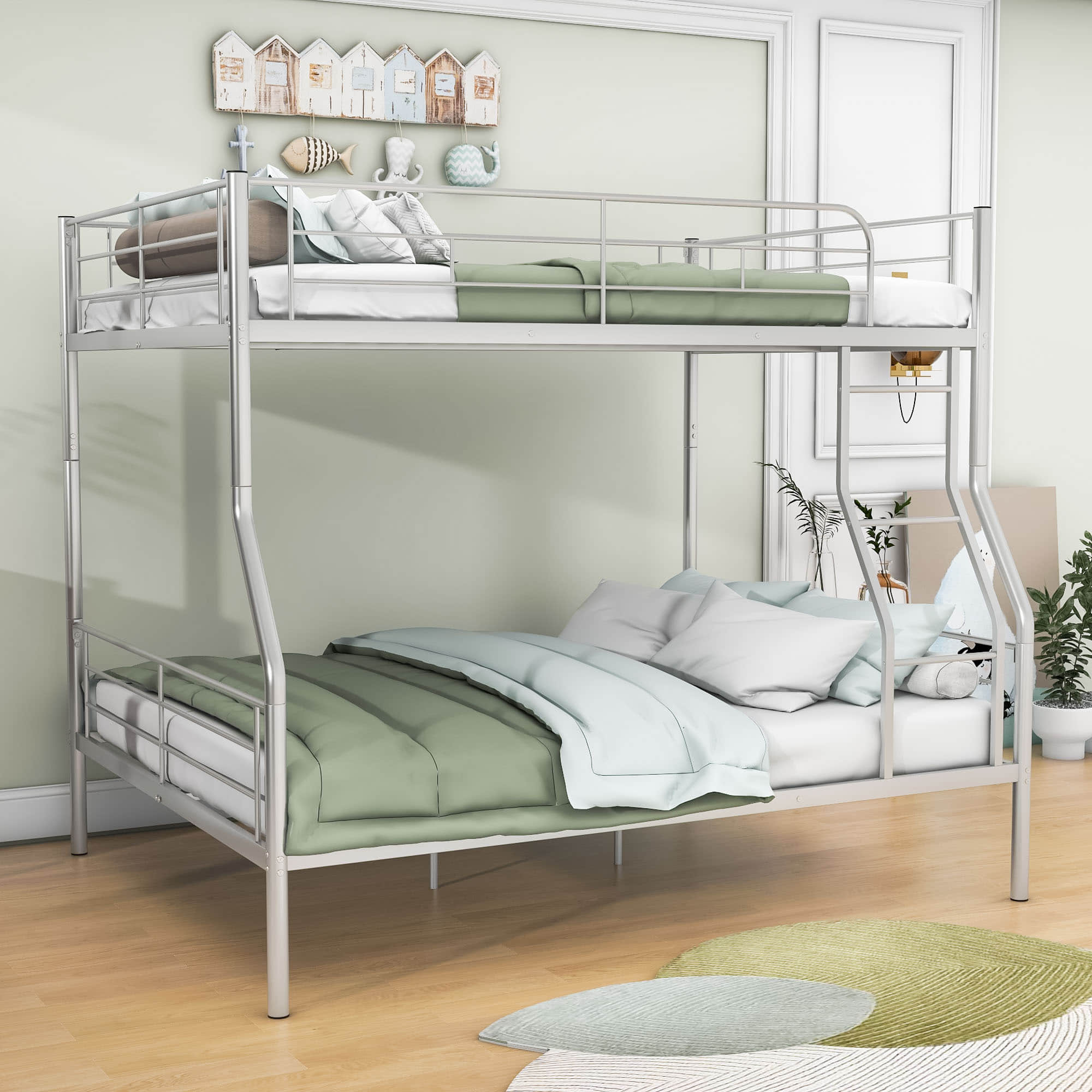 Full XL Over Queen Convertible Metal Bunk Beds for Adults, Kids