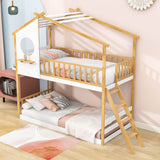 Low to Floor Twin Over Twin House Bunk Beds for Toddler, Kids - [Wood]