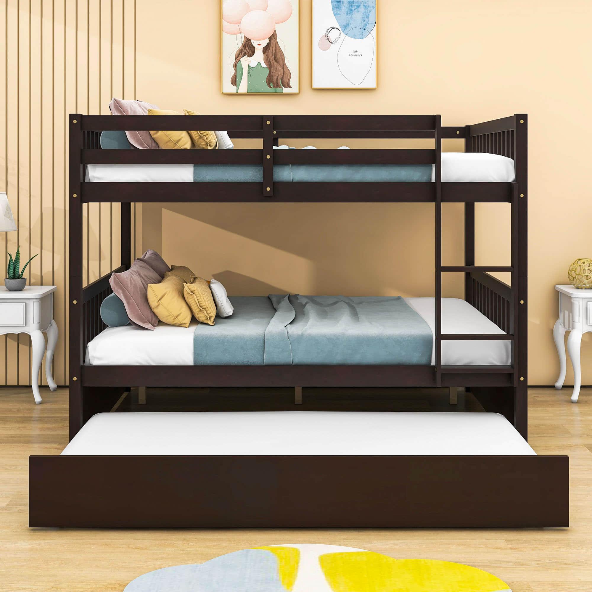 Convertible Full Over Full Bunk Beds with Trundle for Kids, Teens - [Wooden]