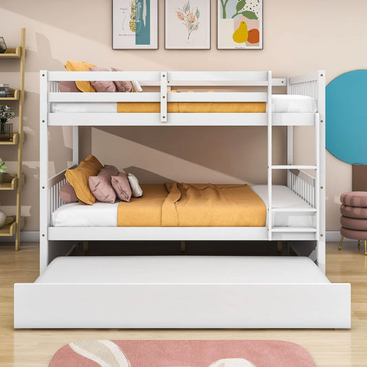 Convertible Full Over Full Bunk Beds with Trundle for Kids, Teens - [Wooden]